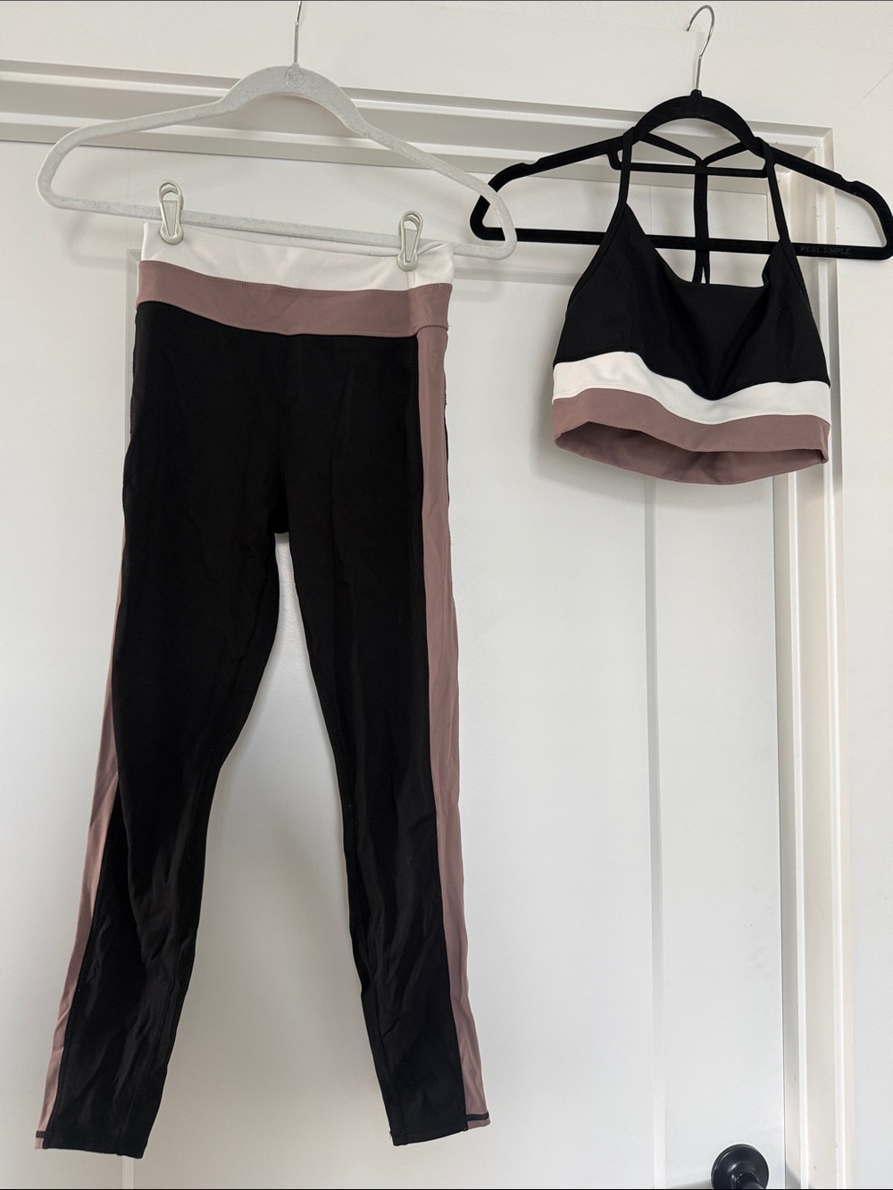 Z Supply Black, Taupe & White Colorblock Leggings and Bra Set